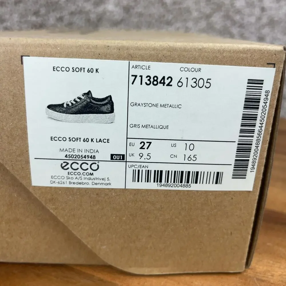 ECCO Soft 60 Kids' Leather Sneakers Toddler Size 10 Shoes Graystone Metallic NEW